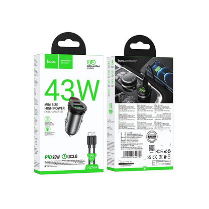 Bilader med Lightning-kabel HOCO NZ16A, 43W, 3A, 1 x USB-A - 1 x USB-C, Grå