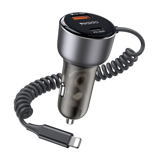 Bilader med Lightning-kabel Yesido Y57, 50W, 3A, 1 x USB-A - 1 x USB-C, Svart