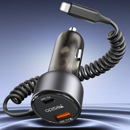 Bilader med Lightning-kabel Yesido Y57, 50W, 3A, 1 x USB-A - 1 x USB-C, Svart