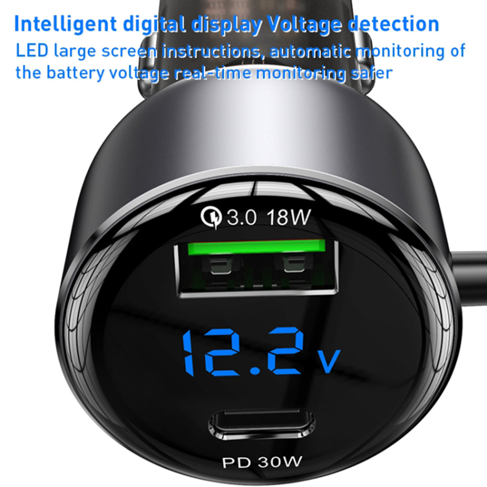 Bilader med USB-C / Lightning-kabel Yesido Y58 Display, 60W, 3A, 1 x USB-A - 1 x USB-C, Grå