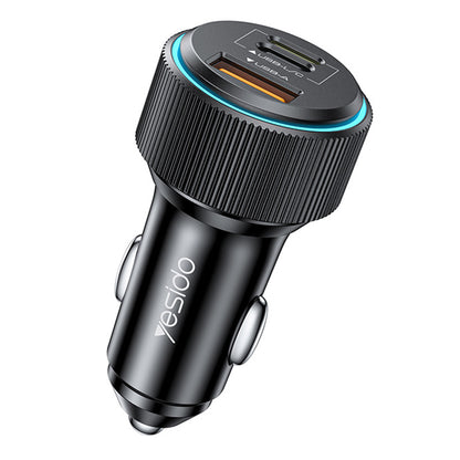 Bilader med Lightning-kabel Yesido Y60, 38W, 3A, 1 x USB-A - 2 x USB-C, Svart