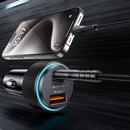 Bilader med Lightning-kabel Yesido Y60, 38W, 3A, 1 x USB-A - 2 x USB-C, Svart