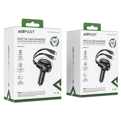Bilader med USB-C-kabel Acefast B13, 53W, 3A, 1 x USB-A, Svart