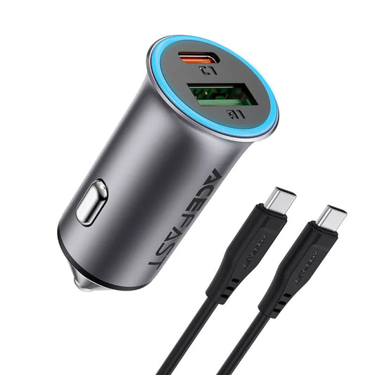 Bilader med USB-C-kabel Acefast B16, 95W, 3.25A, 1 x USB-A - 1 x USB-C, Grå
