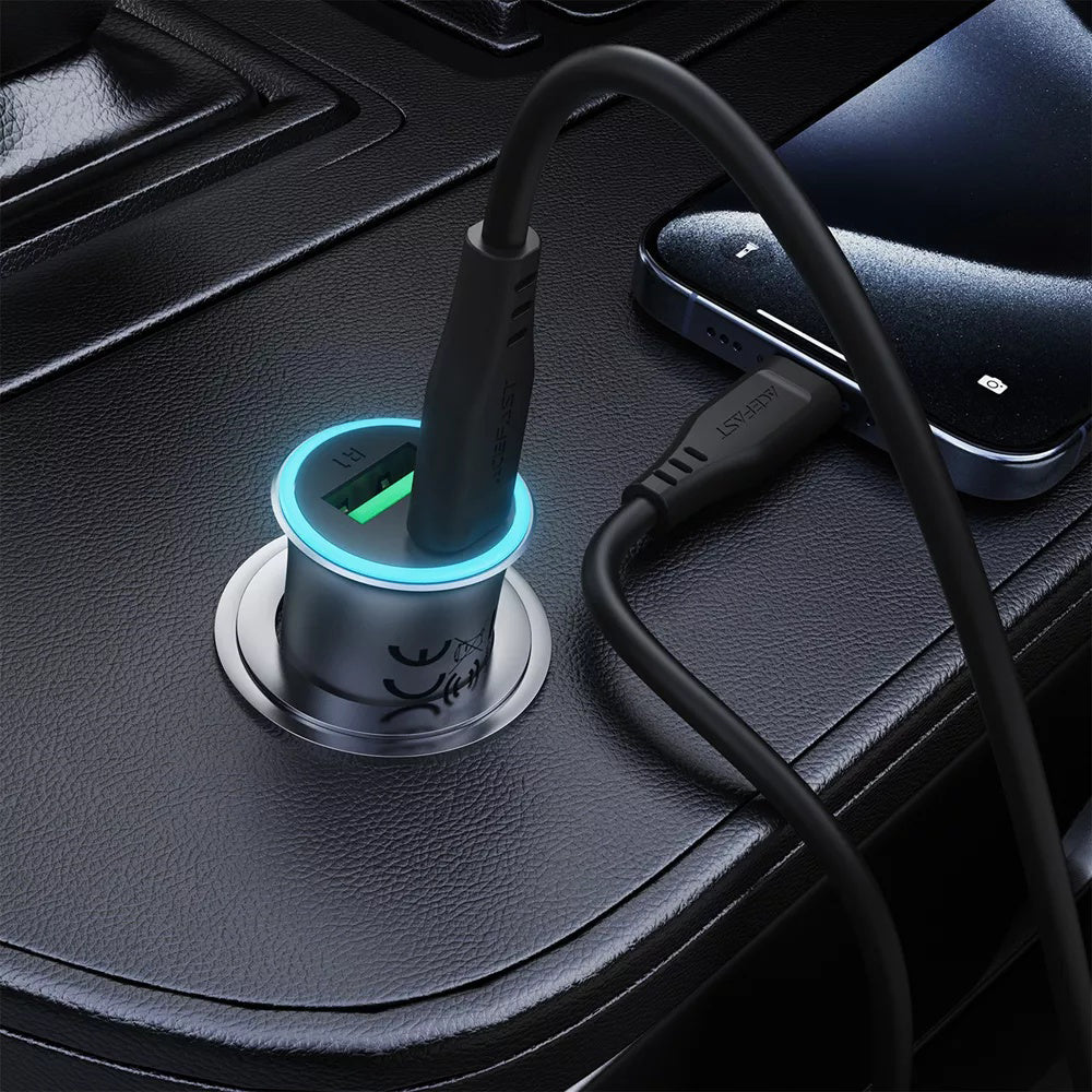 Bilader med USB-C-kabel Acefast B16, 95W, 3.25A, 1 x USB-A - 1 x USB-C, Grå