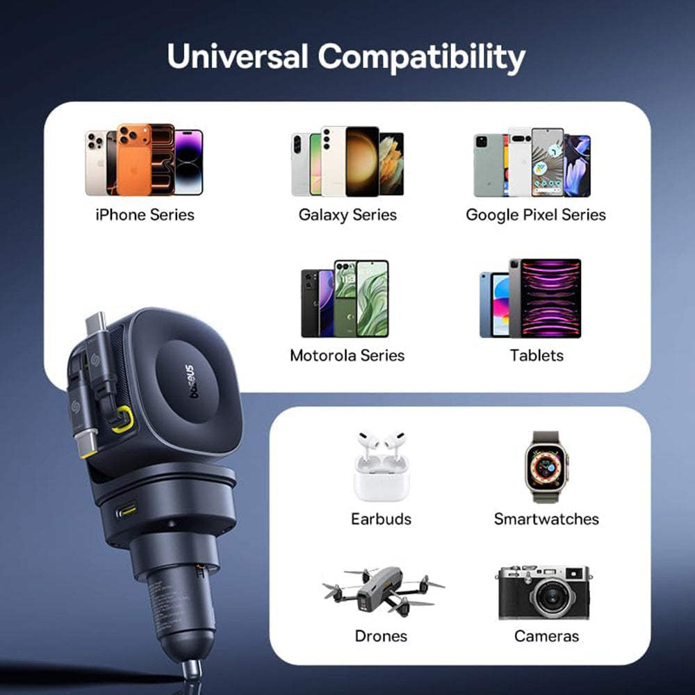 Bilader med USB-C-kabel Baseus PrimeTrip VR2 Max, 163W, 3A, 1 x USB-A - 1 x USB-C, Svart P10162701313-00