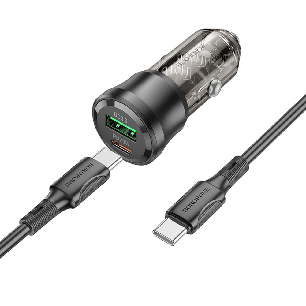 Bilader med USB-C-kabel Borofone BZ25 Journey, 38W, 3A, 1 x USB-A - 1 x USB-C, Svart