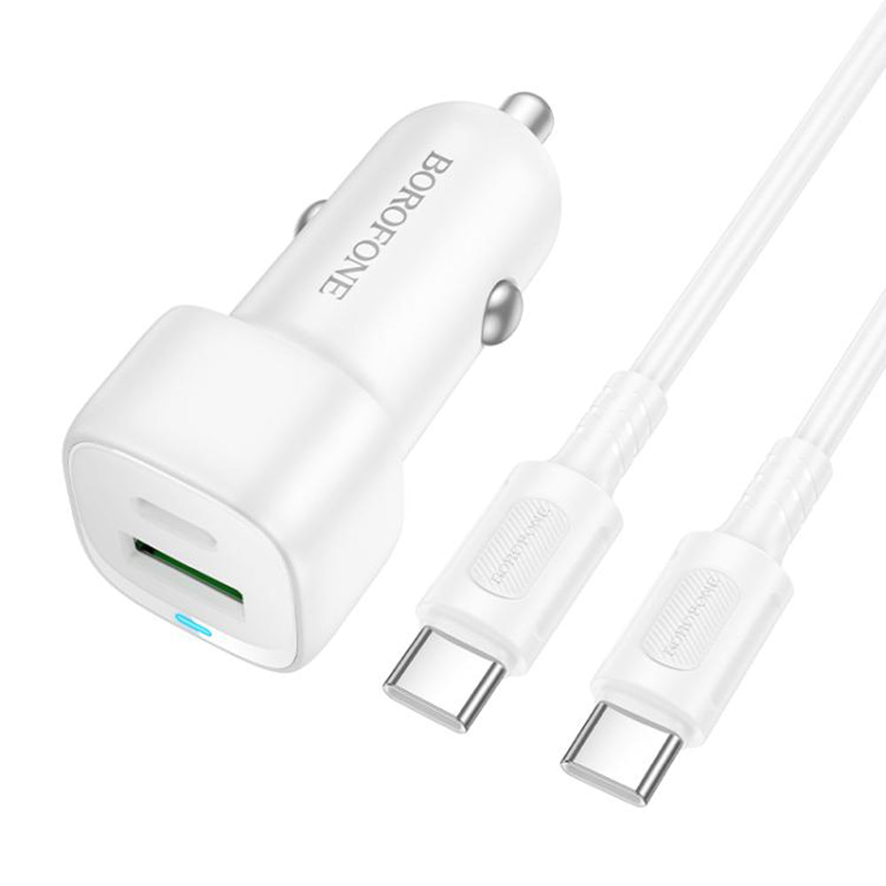 Bilader med USB-C-kabel Borofone BZ34B Cloud, 20W, 3A, 1 x USB-A - 1 x USB-C, Hvit
