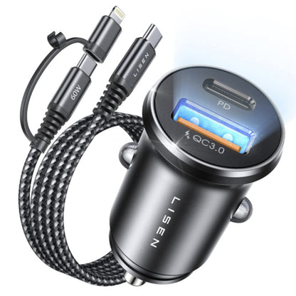 Bilader med USB-C / Lightning-kabel Lisen, 48W, 3A, 1 x USB-A - 1 x USB-C, Svart YL0223080035