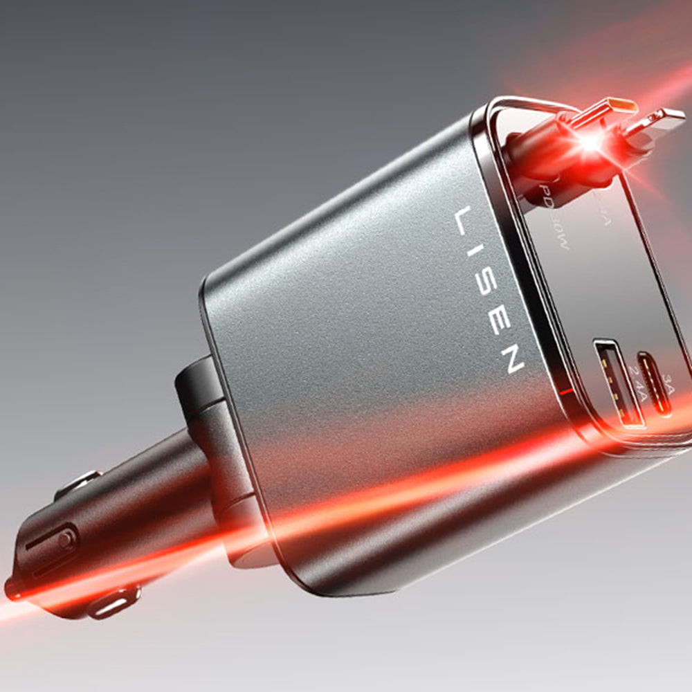 Bilader med USB-C / Lightning-kabel Lisen, 69W, 3A, 1 x USB-A - 1 x USB-C, Svart YL0224040031