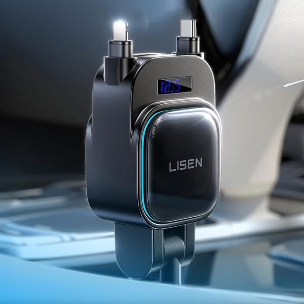 Bilader med USB-C / Lightning Lisen Display, 96W, 3A, 1 x USB-A - 1 x USB-C, Svart YL0224080017