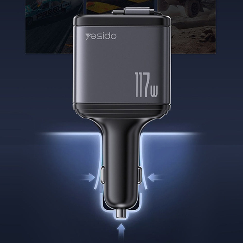 Bilader med USB-C / Lightning-kabel Yesido Y63 Display, 117W, 3A, 1 x USB-A - 1 x USB-C, Grå