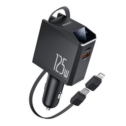 Bilader med USB-C / Lightning-kabel Yesido Y71 Display, 125W, 3A, 1 x USB-A - 1 x USB-C, Svart