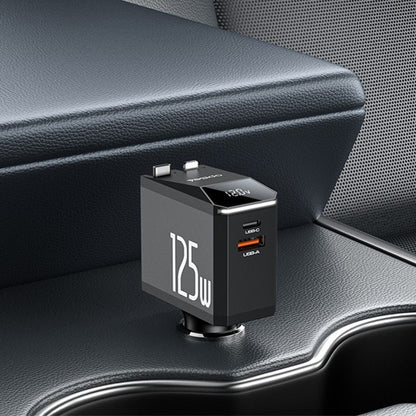 Bilader med USB-C / Lightning-kabel Yesido Y71 Display, 125W, 3A, 1 x USB-A - 1 x USB-C, Svart