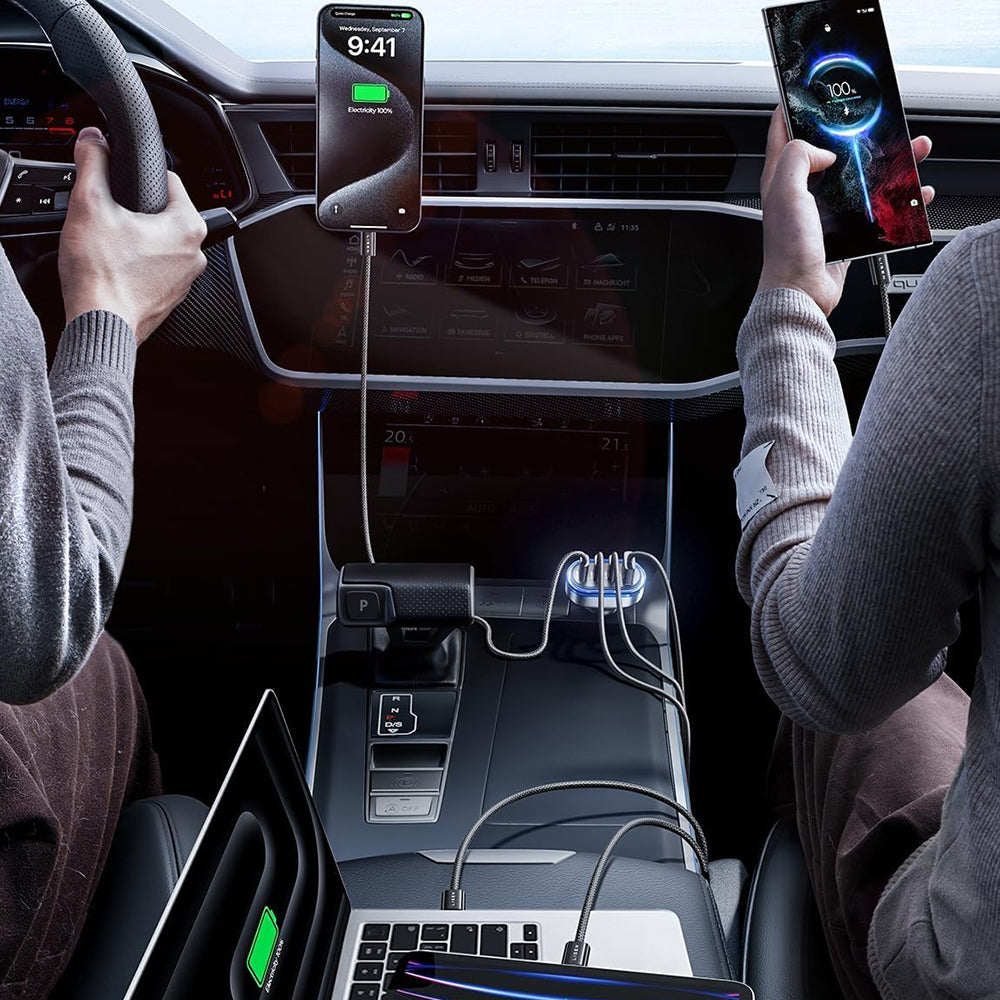 Bilader med USB-C-kabel Lisen, 101W, 3.25A, 1 x USB-A - 3 x USB-C, Svart YL0223120021