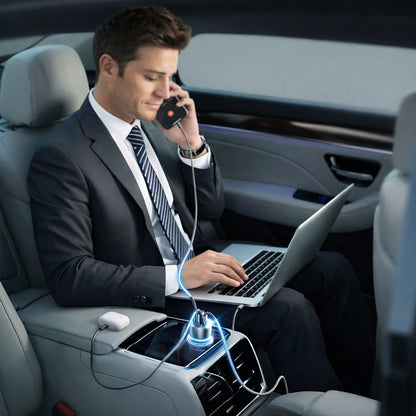 Bilader med USB-C-kabel Lisen, 170W, 5A, 1 x USB-A - 2 x USB-C, Svart YL0225060006