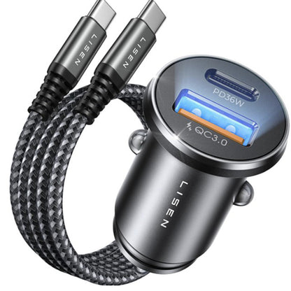 Bilader med USB-C-kabel Lisen, 51W, 3A, 1 x USB-A - 1 x USB-C, Marineblå YL0223080047