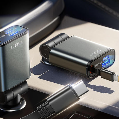 Bilader med USB-C-kabel Lisen, 57W, 3A, 1 x USB-A - 1 x USB-C, Svart YL0325010016