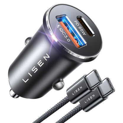 Bilader med USB-C-kabel Lisen, 83W, 3.25A, 1 x USB-A - 1 x USB-C, Sølv YL0223110003