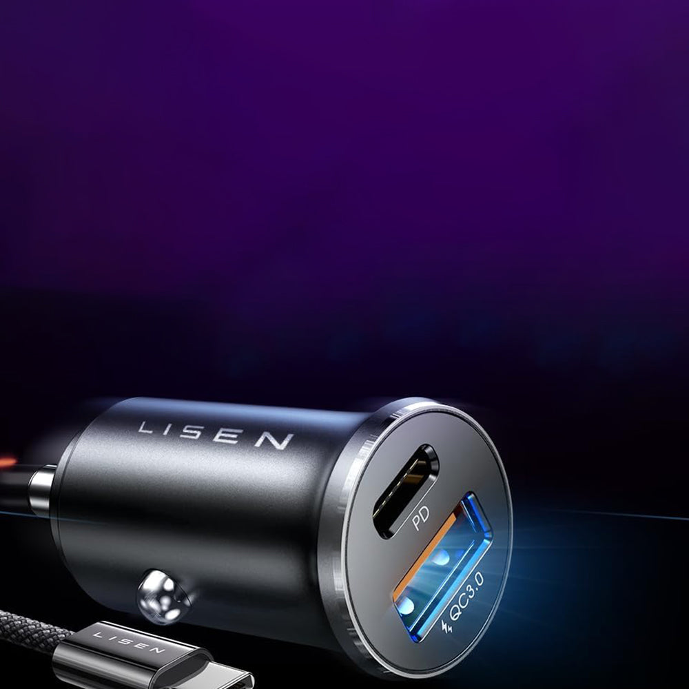 Bilader med USB-C-kabel Lisen, 83W, 3.25A, 1 x USB-A - 1 x USB-C, Sølv YL0223110003
