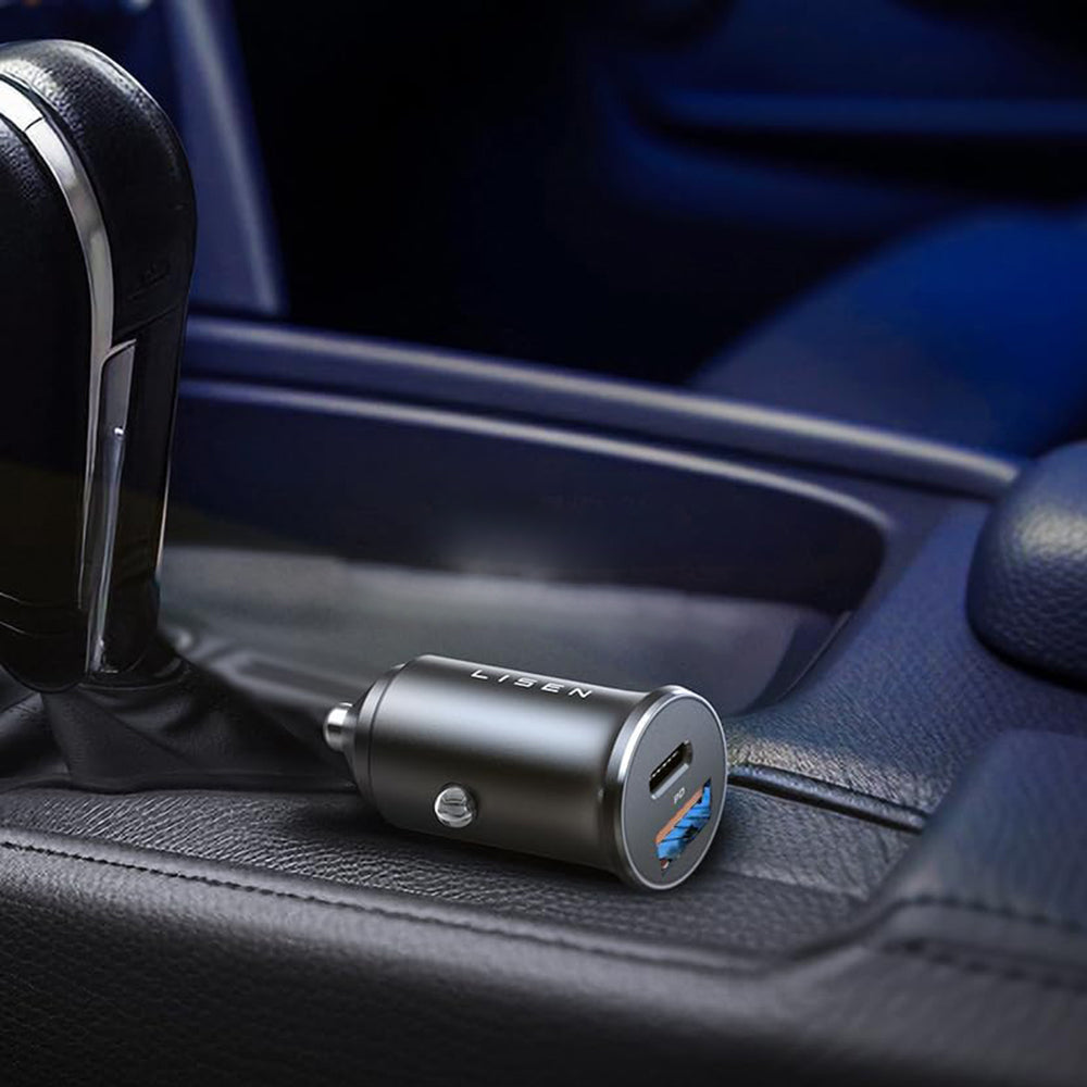Bilader med USB-C-kabel Lisen, 83W, 3.25A, 1 x USB-A - 1 x USB-C, Sølv YL0223110003