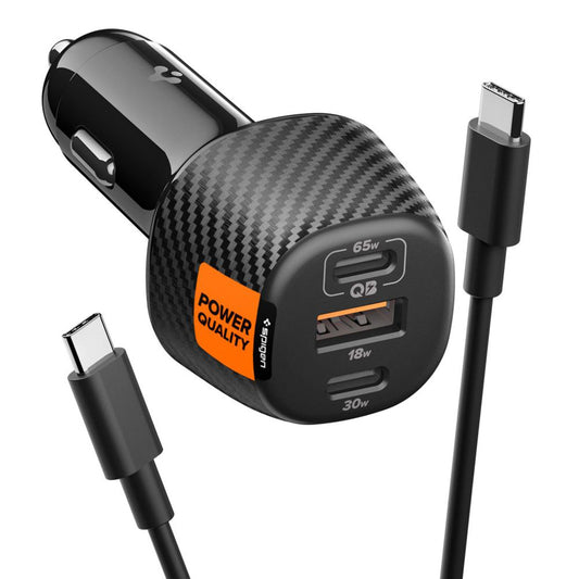Bilader med USB-C-kabel Spigen EV1133, 113W, 3.25A, 1 x USB-A - 2 x USB-C, Svart