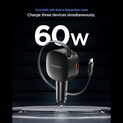 Bilader med USB-C-kabel Spigen EV603BT Essential, 60W, 3A, 1 x USB-A - 1 x USB-C, Svart