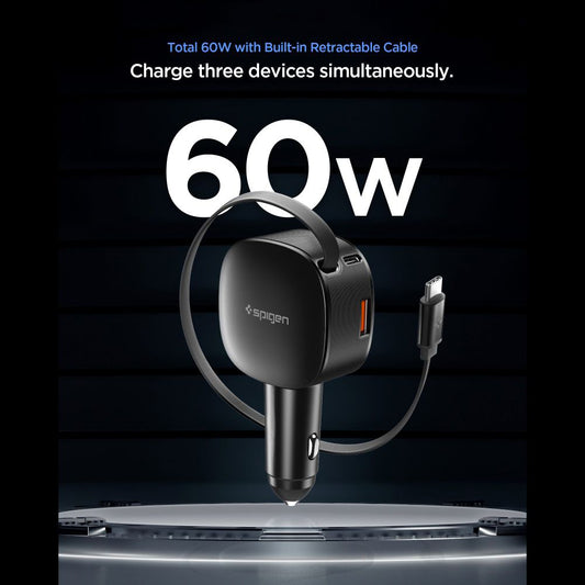 Bilader med USB-C-kabel Spigen EV603BT Essential, 60W, 3A, 1 x USB-A - 1 x USB-C, Svart