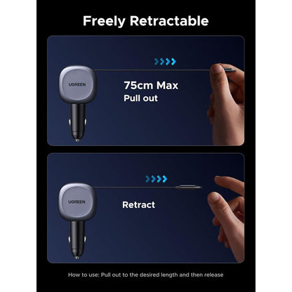 Bilader med USB-C-kabel UGREEN EC601, 75W, 3A, 1 x USB-A - 1 x USB-C, Grå