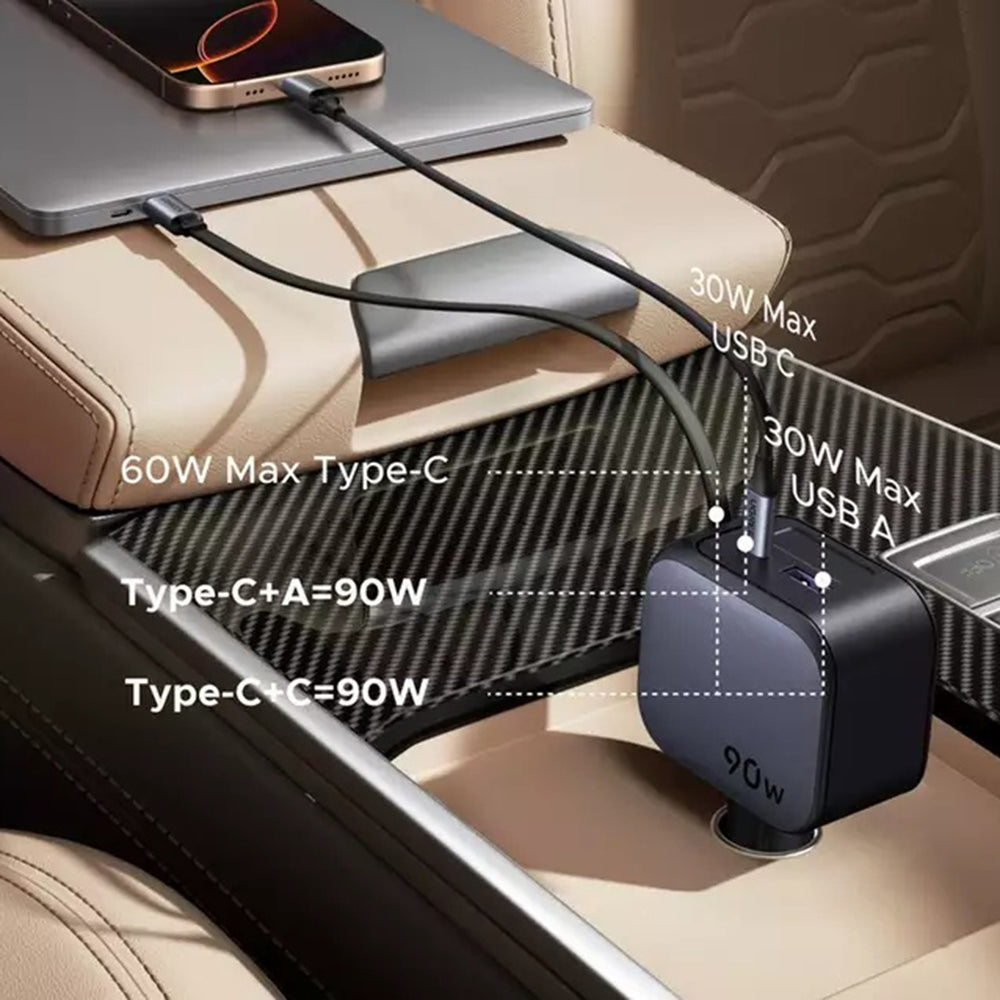 Bilader med USB-C-kabel UGREEN EC603, 90W, 3A, 1 x USB-A - 1 x USB-C, Grå