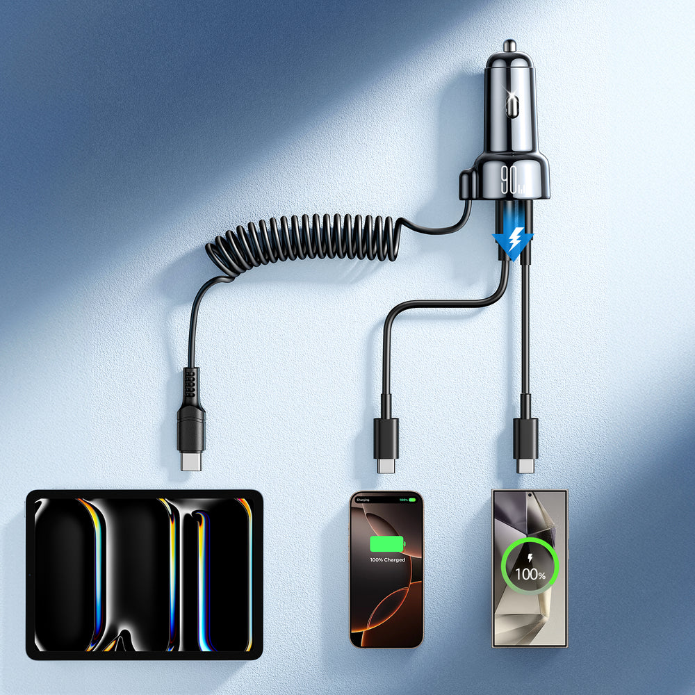 Bilader med USB-C kabel Joyroom JR-CL07, 90W, 3A, 1 x USB-A - 1 x USB-C, Svart