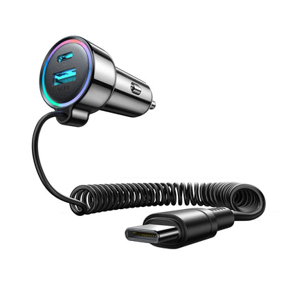 Bilader med USB-C kabel Joyroom JR-CL07, 90W, 3A, 1 x USB-A - 1 x USB-C, Svart