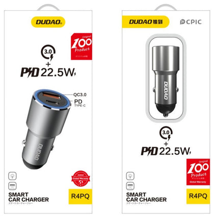 Dudao R4PQ NM Billader, 22,5W, 3A, 1 x USB-A - 1 x USB-C, Grå