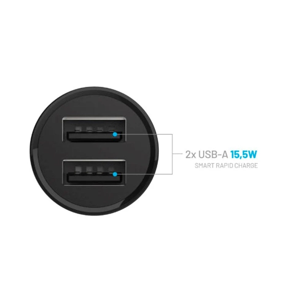 Bilader Fixed, 15.5W, 3A, 2 x USB-A, Svart