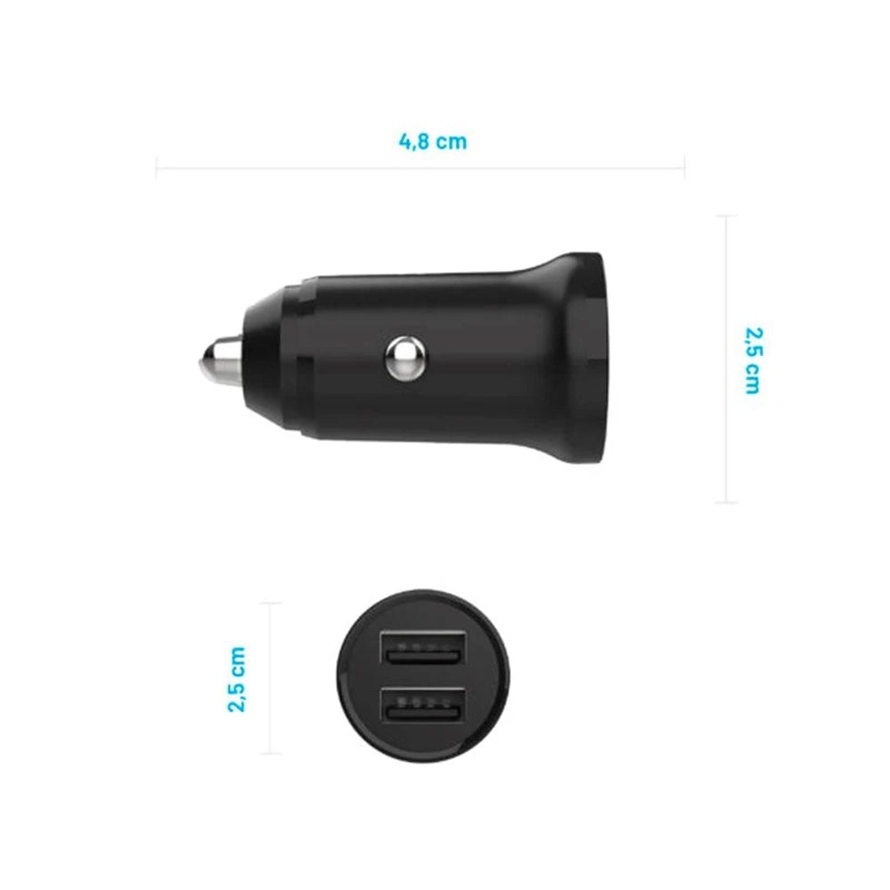 Bilader Fixed, 15.5W, 3A, 2 x USB-A, Svart