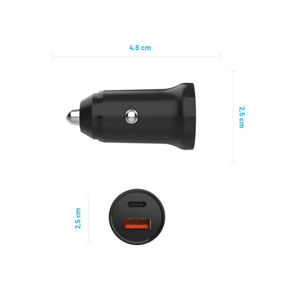 Bilader Fixed, 20W, 3A, 1 x USB-A - 1 x USB-C, Svart