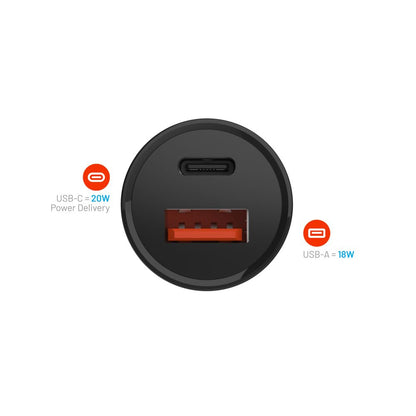 Bilader Fixed, 20W, 3A, 1 x USB-A - 1 x USB-C, Svart