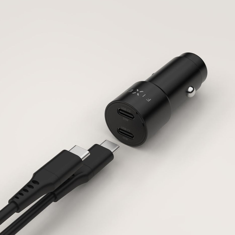 Bilader Fixed, 65W, 3A, 2 x USB-C, Svart