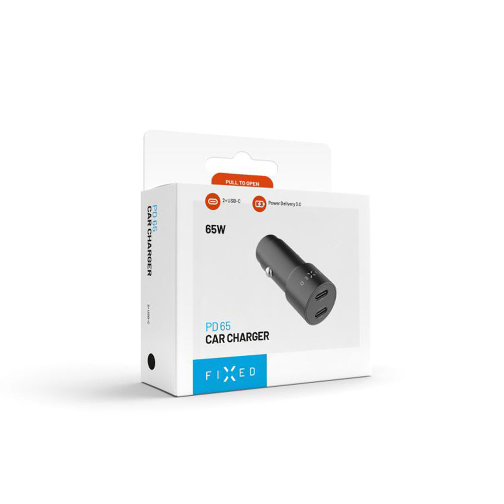 Bilader Fixed, 65W, 3A, 2 x USB-C, Svart