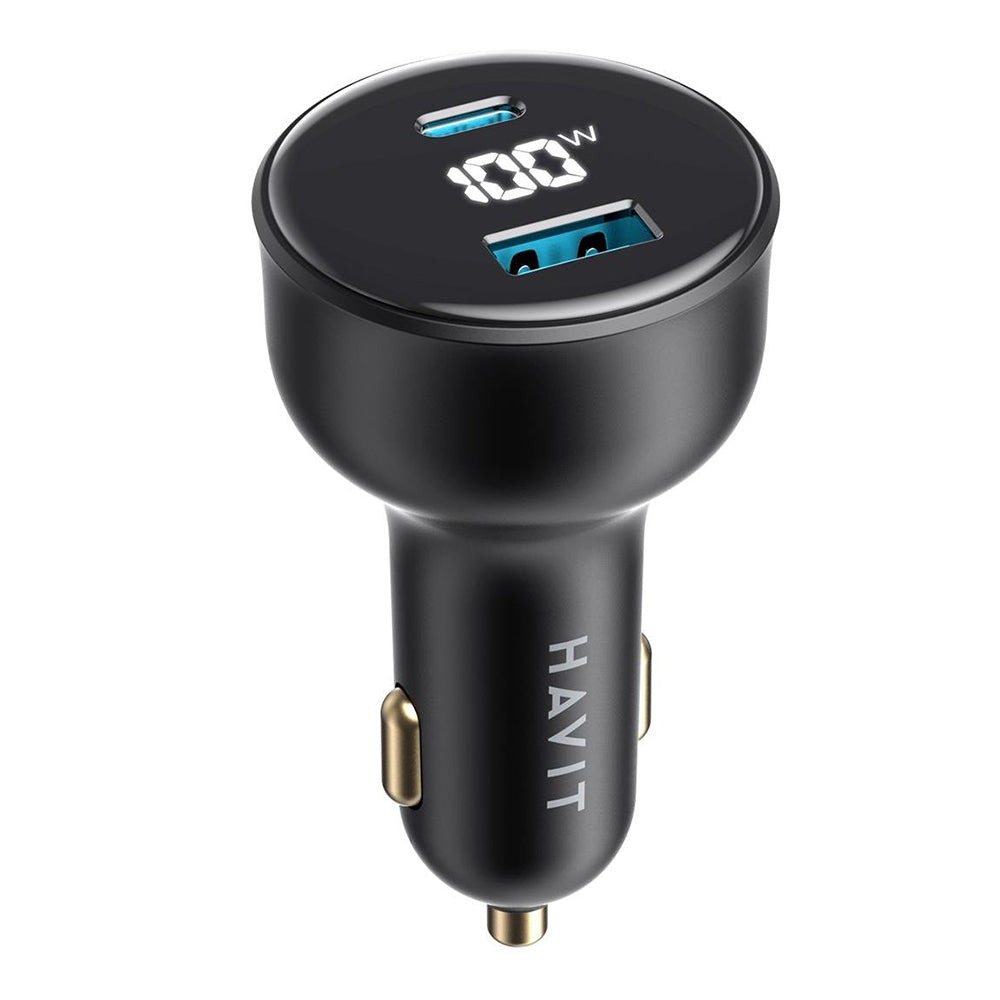 HAVIT CC100W Display billader, 100W, 5A, 1 x USB-A - 1 x USB-C, Svart