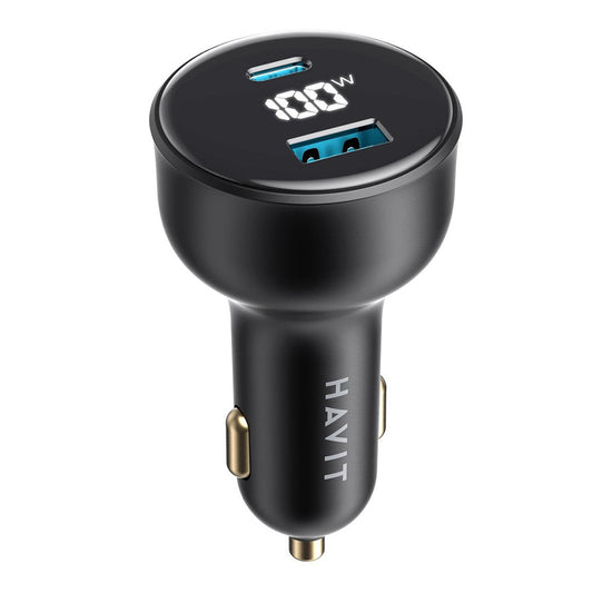 HAVIT CC100W Display billader, 100W, 5A, 1 x USB-A - 1 x USB-C, Svart