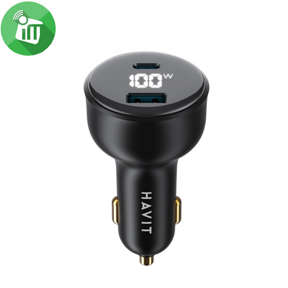 HAVIT CC100W Display billader, 100W, 5A, 1 x USB-A - 1 x USB-C, Svart