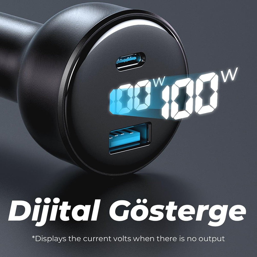 HAVIT CC100W Display billader, 100W, 5A, 1 x USB-A - 1 x USB-C, Svart