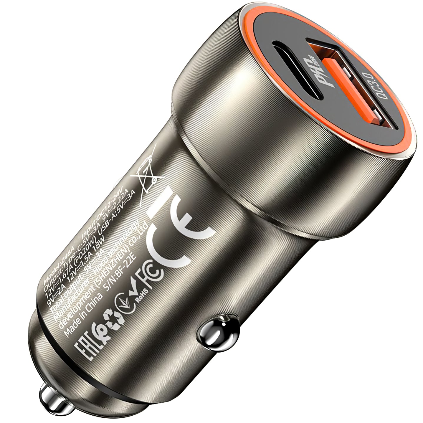 Billader HOCO Z46A, 20W, 3A, 1 x USB-A - 1 x USB-C, grå 