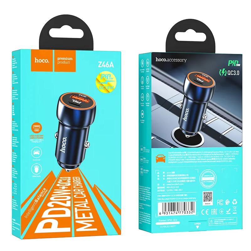 Bilader HOCO Z46A, 20W, 3A, 1 x USB-A - 1 x USB-C, Blå
