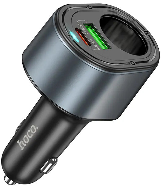 Bilader HOCO Z56, 35W, 3A, 1 x USB-A - 1 x USB-C - 1 x Sigarettennerforlenger, Svart