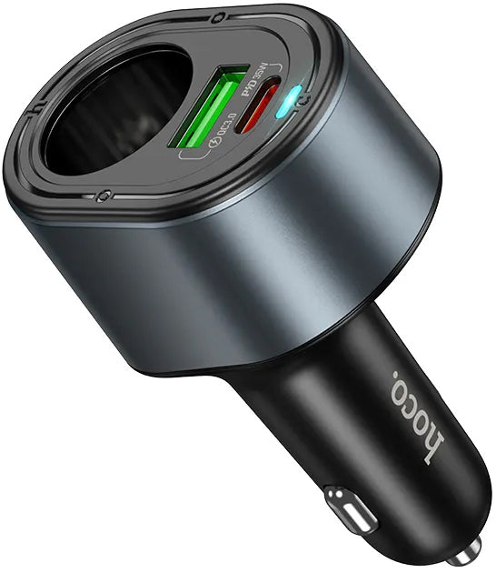 Bilader HOCO Z56, 35W, 3A, 1 x USB-A - 1 x USB-C - 1 x Sigarettennerforlenger, Svart