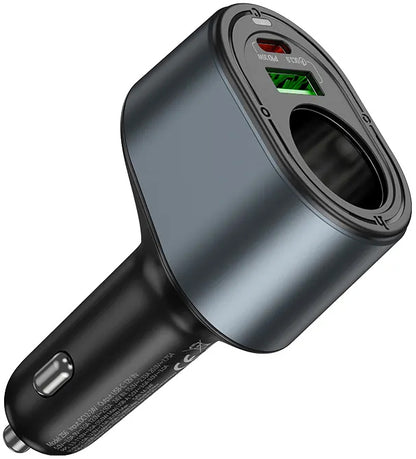 Bilader HOCO Z56, 35W, 3A, 1 x USB-A - 1 x USB-C - 1 x Sigarettennerforlenger, Svart