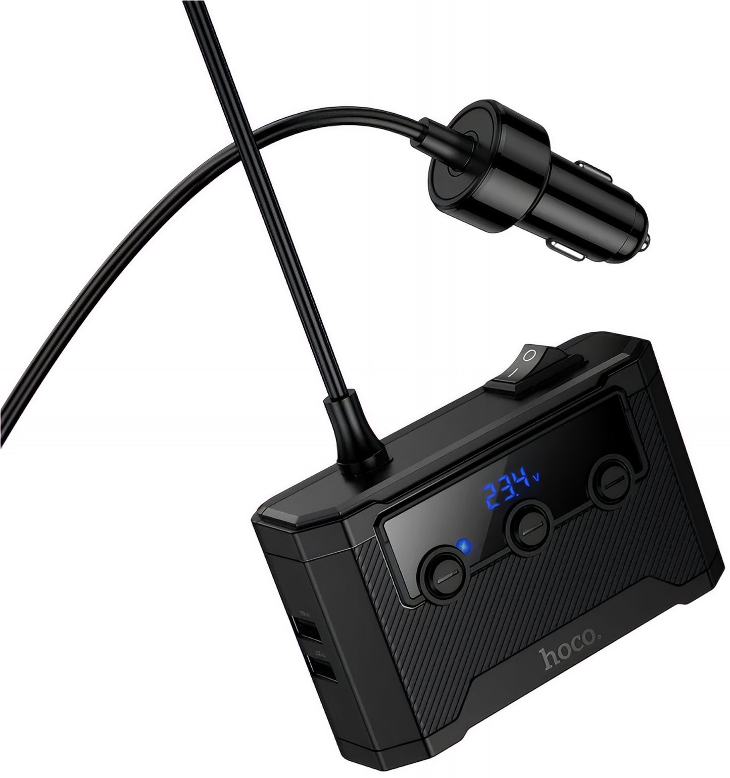 Bilader HOCO Z64, 15.5W, 3.1A, 2 x USB-A - 2 x USB-C - 3 x Sigarettennerforlenger, Svart