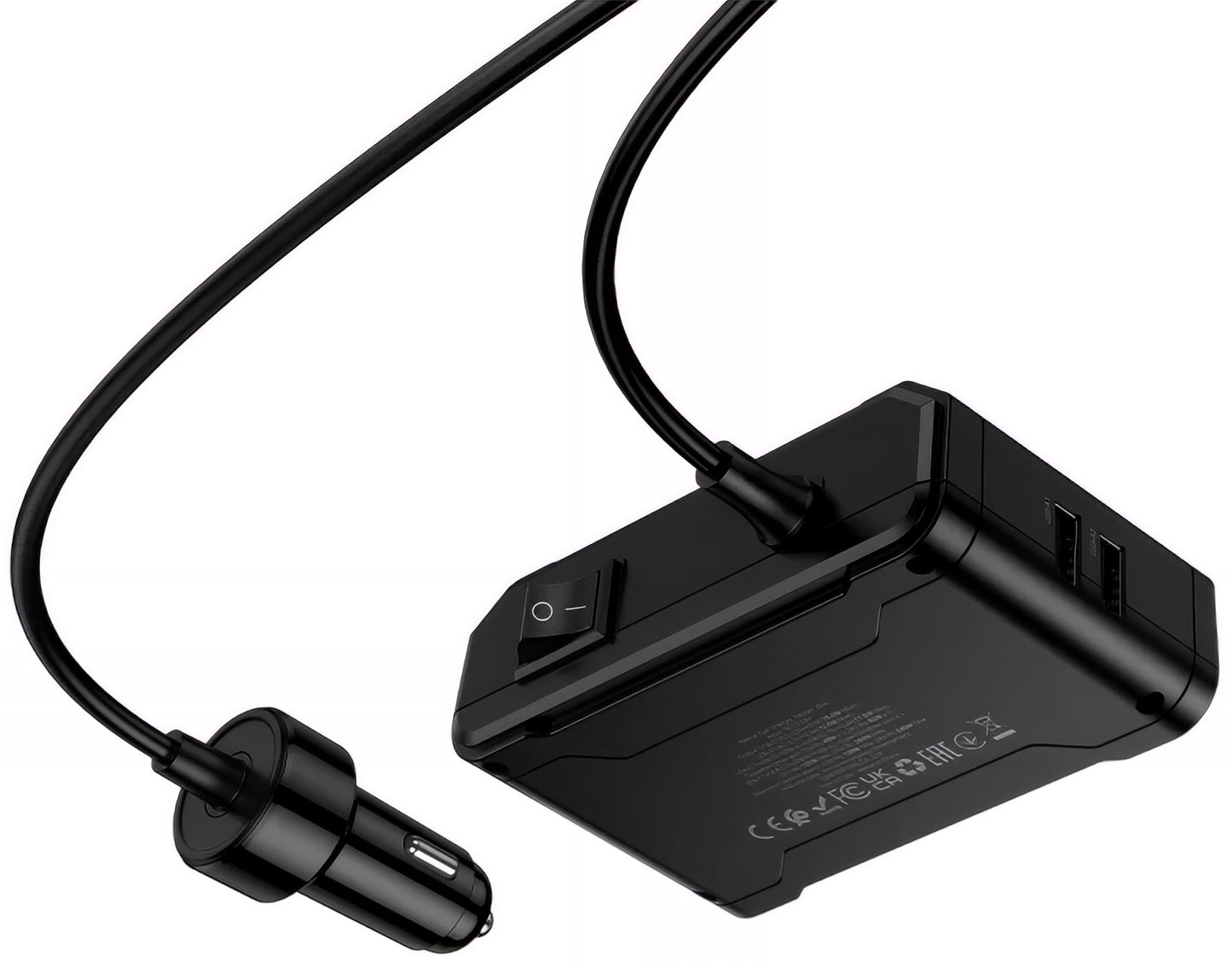 Bilader HOCO Z64, 15.5W, 3.1A, 2 x USB-A - 2 x USB-C - 3 x Sigarettennerforlenger, Svart